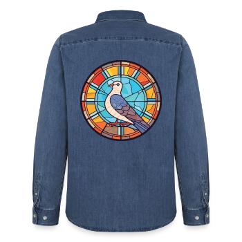 Taube buntes Aquarell Tier Haustier Illustration - Männer Jeanshemd Organic von Stanley/Stella - verwaschenes Mittelblau  - Hinten - AI Model Male 185 light (185cm)