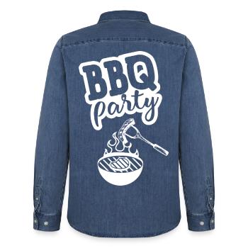 BBQ PARTY Küchenschürze - Männer Jeanshemd Organic von Stanley/Stella - verwaschenes Mittelblau  - Hinten - AI Model Male 185 light (185cm)