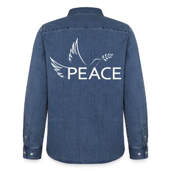 Paix Paix Colombe de la Paix Manifestation Protestation Liberté - Chemise en denim homme bio Stanley/Stella - bleu moyen délavé  - Dos - AI Model Male 185 light (185cm)