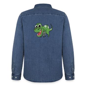 Grandpasaurus Opasaurus Opa Dinosaurier Geschenk - Männer Jeanshemd Organic von Stanley/Stella - verwaschenes Mittelblau  - Hinten - AI Model Male 185 light (185cm)
