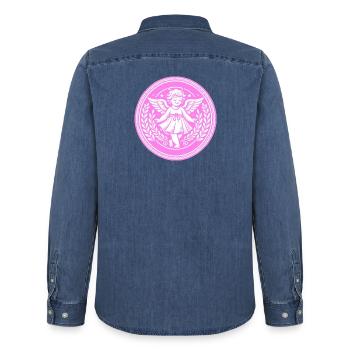 Logo de l’ange gardien - Chemise en denim homme bio Stanley/Stella - bleu moyen délavé  - Dos - AI Model Male 185 light (185cm)