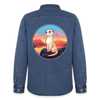 Frettchen buntes Aquarell Cartoon Kawaii Tier - Männer Jeanshemd Organic von Stanley/Stella - verwaschenes Mittelblau  - Hinten - AI Model Male 185 light (185cm)