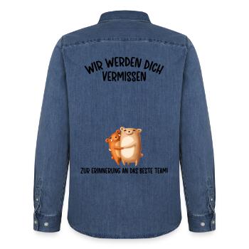 Wir werden dich Vermissen beste Team Abschied - Männer Jeanshemd Organic von Stanley/Stella - verwaschenes Mittelblau  - Hinten - AI Model Male 185 light (185cm)