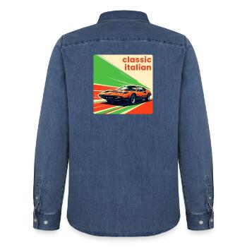 Classic Italian Sportscar - Men’s Organic Denim Shirt by Stanley/Stella - mid washy  - Back - AI Model Male 185 light (185cm)