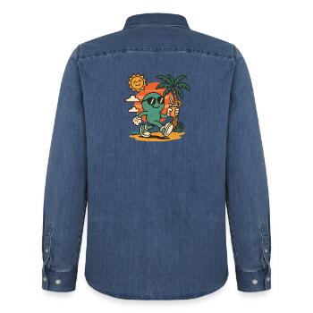 Bonne humeur - Chemise en denim homme bio Stanley/Stella - bleu moyen délavé  - Dos - AI Model Male 185 light (185cm)
