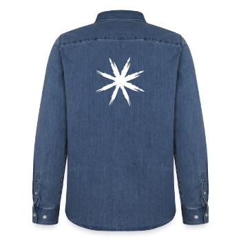 Abstraktes Design - Männer Jeanshemd Organic von Stanley/Stella - verwaschenes Mittelblau  - Hinten - AI Model Male 185 light (185cm)