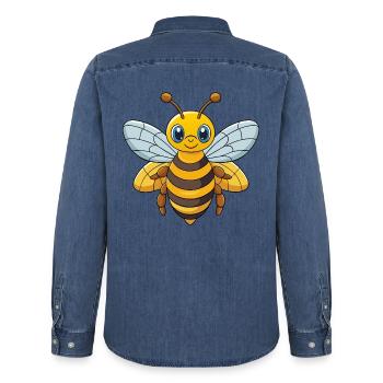 Biene Niedliche Maskottchen Zeichentrickfigur Kawaii - Männer Jeanshemd Organic von Stanley/Stella - verwaschenes Mittelblau  - Hinten - AI Model Male 185 light (185cm)