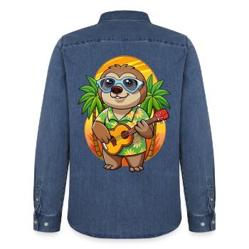 Lustige Faultier Sommer Strand Sonnenbrille Hawaiianisch - Männer Jeanshemd Organic von Stanley/Stella - verwaschenes Mittelblau  - Hinten - AI Model Male 185 light (185cm)