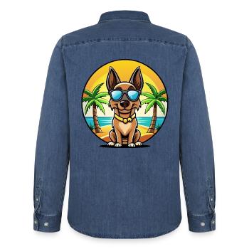 Belgischer Malinois Hund Rasse Cartoon Sonnenbrille Strand - Männer Jeanshemd Organic von Stanley/Stella - verwaschenes Mittelblau  - Hinten - AI Model Male 185 light (185cm)