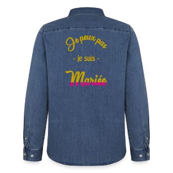 ICH KANN NICHT, ICH BIN VERHEIRATET - Männer Jeanshemd Organic von Stanley/Stella - verwaschenes Mittelblau  - Hinten - AI Model Male 185 light (185cm)