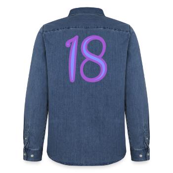 18. 18 JAHRE ALT. 18-JÄHRIGES JUBILÄUM. GEBURTSTAG 18 JAHRE. - Männer Jeanshemd Organic von Stanley/Stella - verwaschenes Mittelblau  - Hinten - AI Model Male 185 light (185cm)