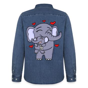 Elefant Familie niedlich - Männer Jeanshemd Organic von Stanley/Stella - verwaschenes Mittelblau  - Hinten - AI Model Male 185 light (185cm)