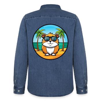 Cochon d’Inde Drôle Dessin Animé Plage Été Lunettes de soleil - Chemise en denim homme bio Stanley/Stella - bleu moyen délavé  - Dos - AI Model Male 185 light (185cm)
