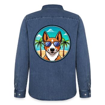 Basenji Hunderasse Cartoon Sonnenbrille Strand - Männer Jeanshemd Organic von Stanley/Stella - verwaschenes Mittelblau  - Hinten - AI Model Male 185 light (185cm)