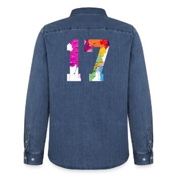 FARBIG NUMMER 17 BUNT 17. GEBURTSTAG - Männer Jeanshemd Organic von Stanley/Stella - verwaschenes Mittelblau  - Hinten - AI Model Male 185 light (185cm)