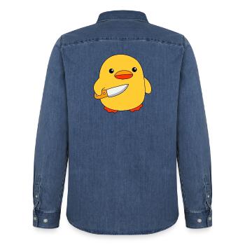 Baby Ente mit Messer Enten Küken Lustig Entenküken - Männer Jeanshemd Organic von Stanley/Stella - verwaschenes Mittelblau  - Hinten - AI Model Male 185 light (185cm)