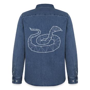 Geometrische Python Würgeschlange - Männer Jeanshemd Organic von Stanley/Stella - verwaschenes Mittelblau  - Hinten - AI Model Male 185 light (185cm)