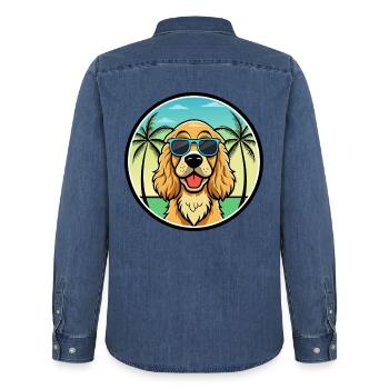 Englischer Cocker Spaniel Hunderasse Cartoon Beach - Männer Jeanshemd Organic von Stanley/Stella - verwaschenes Mittelblau  - Hinten - AI Model Male 185 light (185cm)