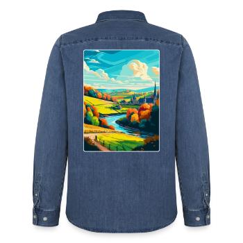 Ardennen Frankreich Vintage Reiseplakat Souvenir WPA - Männer Jeanshemd Organic von Stanley/Stella - verwaschenes Mittelblau  - Hinten - AI Model Male 185 light (185cm)