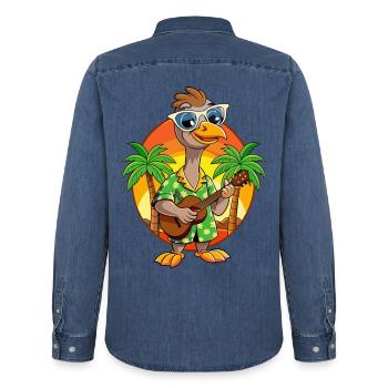 Drôle d’autruche dessin animé plage d’été lunettes de soleil - Chemise en denim homme bio Stanley/Stella - bleu moyen délavé  - Dos - AI Model Male 185 light (185cm)