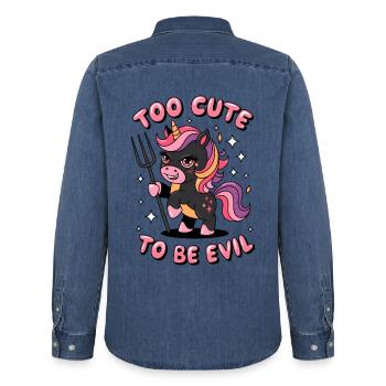Too Cute To Be Evil - Men’s Organic Denim Shirt by Stanley/Stella - mid washy  - Back - AI Model Male 185 light (185cm)