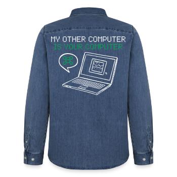 Hacker Mein Anderer Computer Ist Deiner - Männer Jeanshemd Organic von Stanley/Stella - verwaschenes Mittelblau  - Hinten - AI Model Male 185 light (185cm)