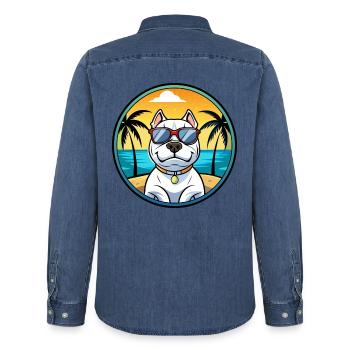 Dogue Argentino Chien Race Dessin Animé Lunettes De Soleil Plage - Chemise en denim homme bio Stanley/Stella - bleu moyen délavé  - Dos - AI Model Male 185 light (185cm)