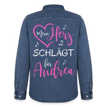Mein Herz schlägt für Andrea - Männer Jeanshemd Organic von Stanley/Stella - verwaschenes Mittelblau  - Hinten - AI Model Male 185 light (185cm)