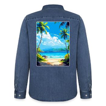 Inseln Karibik Reise Poster Souvenir - Männer Jeanshemd Organic von Stanley/Stella - verwaschenes Mittelblau  - Hinten - AI Model Male 185 light (185cm)