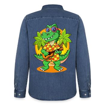 Lustige Krokodil Cartoon Sommer Strand Sonnenbrille - Männer Jeanshemd Organic von Stanley/Stella - verwaschenes Mittelblau  - Hinten - AI Model Male 185 light (185cm)