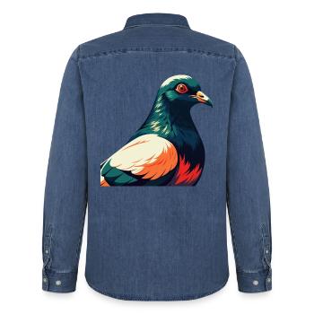 Taube Cartoon Figur Buntes Haustier Tier - Männer Jeanshemd Organic von Stanley/Stella - verwaschenes Mittelblau  - Hinten - AI Model Male 185 light (185cm)