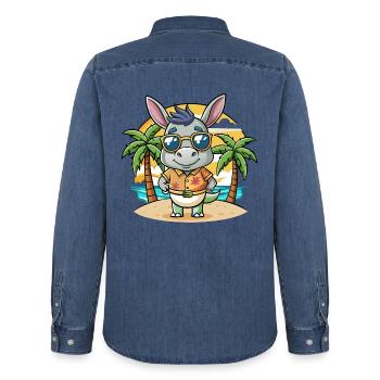 Esel Lustige Cartoon Sommer Strand Sonnenbrille - Männer Jeanshemd Organic von Stanley/Stella - verwaschenes Mittelblau  - Hinten - AI Model Male 185 light (185cm)