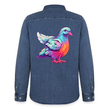 Taube buntes Aquarell Cartoon Kawaii Tier - Männer Jeanshemd Organic von Stanley/Stella - verwaschenes Mittelblau  - Hinten - AI Model Male 185 light (185cm)
