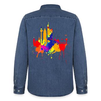 Francfort Skyline Couleurs Colorées Peinture Art Amour - Chemise en denim homme bio Stanley/Stella - bleu moyen délavé  - Dos - AI Model Male 185 light (185cm)