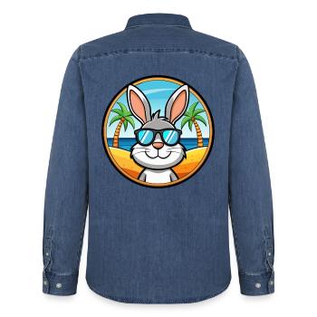 Kaninchen Lustige Cartoon Sommer Strand Sonnenbrille Cool - Männer Jeanshemd Organic von Stanley/Stella - verwaschenes Mittelblau  - Hinten - AI Model Male 185 light (185cm)