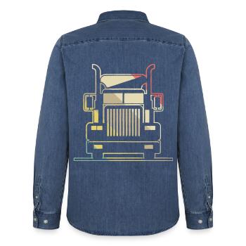 Brummi LKW Truck Diesel Laster Lastwagen - Männer Jeanshemd Organic von Stanley/Stella - verwaschenes Mittelblau  - Hinten - AI Model Male 185 light (185cm)