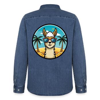 Lama Lustige Cartoon Sommer Strand Sonnenbrille Cool - Männer Jeanshemd Organic von Stanley/Stella - verwaschenes Mittelblau  - Hinten - AI Model Male 185 light (185cm)