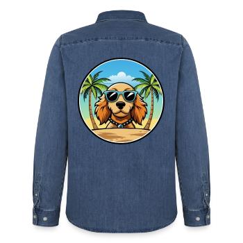 Norfolk Spaniel Hunderasse Cartoon Sonnenbrille Strand - Männer Jeanshemd Organic von Stanley/Stella - verwaschenes Mittelblau  - Hinten - AI Model Male 185 light (185cm)