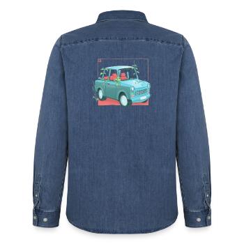 Trabi mit Pflanzen - Männer Jeanshemd Organic von Stanley/Stella - verwaschenes Mittelblau  - Hinten - AI Model Male 185 light (185cm)
