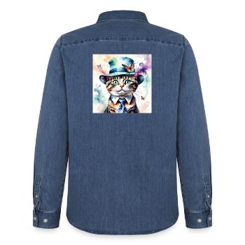 Monsieur Hercule - Männer Jeanshemd Organic von Stanley/Stella - verwaschenes Mittelblau  - Hinten - AI Model Male 185 light (185cm)