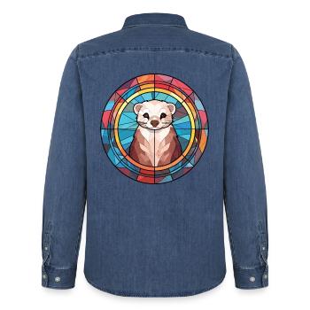 Frettchen Buntes Aquarell Tier Haustier Illustration - Männer Jeanshemd Organic von Stanley/Stella - verwaschenes Mittelblau  - Hinten - AI Model Male 185 light (185cm)