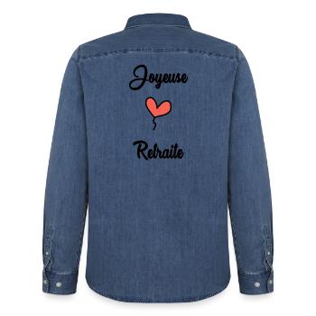 KOLLEGE. ANFANGEN. RUHESTAND - Männer Jeanshemd Organic von Stanley/Stella - verwaschenes Mittelblau  - Hinten - AI Model Male 185 light (185cm)