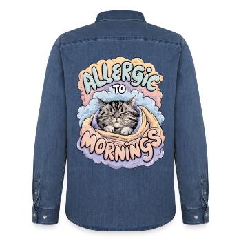Allergique au matin - Chemise en denim homme bio Stanley/Stella - bleu moyen délavé  - Dos - AI Model Male 185 light (185cm)
