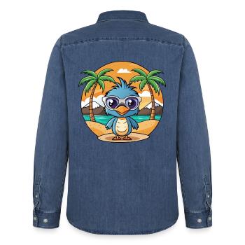 Emu Funny Cartoon Summer Beach Sunglasses - Men’s Organic Denim Shirt by Stanley/Stella - mid washy  - Back - AI Model Male 185 light (185cm)