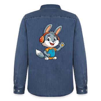 Kaninchen Lustige Cartoon Figur Kopfhörer Musik - Männer Jeanshemd Organic von Stanley/Stella - verwaschenes Mittelblau  - Hinten - AI Model Male 185 light (185cm)