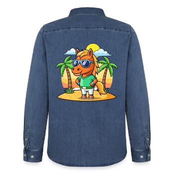 Pferd Lustige Cartoon Sommer Strand Sonnenbrille - Männer Jeanshemd Organic von Stanley/Stella - verwaschenes Mittelblau  - Hinten - AI Model Male 185 light (185cm)
