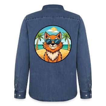 Ingwer Langhaar Katze Rasse Cartoon Sonnenbrille Strand - Männer Jeanshemd Organic von Stanley/Stella - verwaschenes Mittelblau  - Hinten - AI Model Male 185 light (185cm)