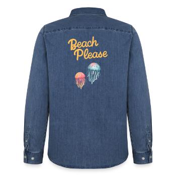 beach please Quallen - Männer Jeanshemd Organic von Stanley/Stella - verwaschenes Mittelblau  - Hinten - AI Model Male 185 light (185cm)