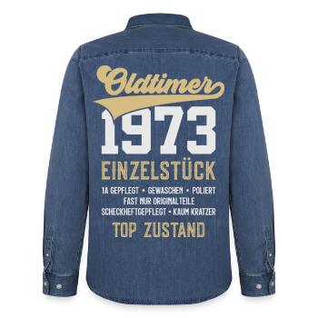 53. GEBURTSTAG OLDTIMER 1973 - Männer Jeanshemd Organic von Stanley/Stella - verwaschenes Mittelblau  - Hinten - AI Model Male 185 light (185cm)