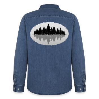 Wald Forest - Men’s Organic Denim Shirt by Stanley/Stella - mid washy  - Back - AI Model Male 185 light (185cm)